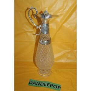 Vintage Claret Gut Glass Silver Plated Wine Decanter Pourer Pitcher With Top